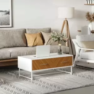 image of Homcom Coffee Table With Drawers And Open Shelf White And Wood Effect