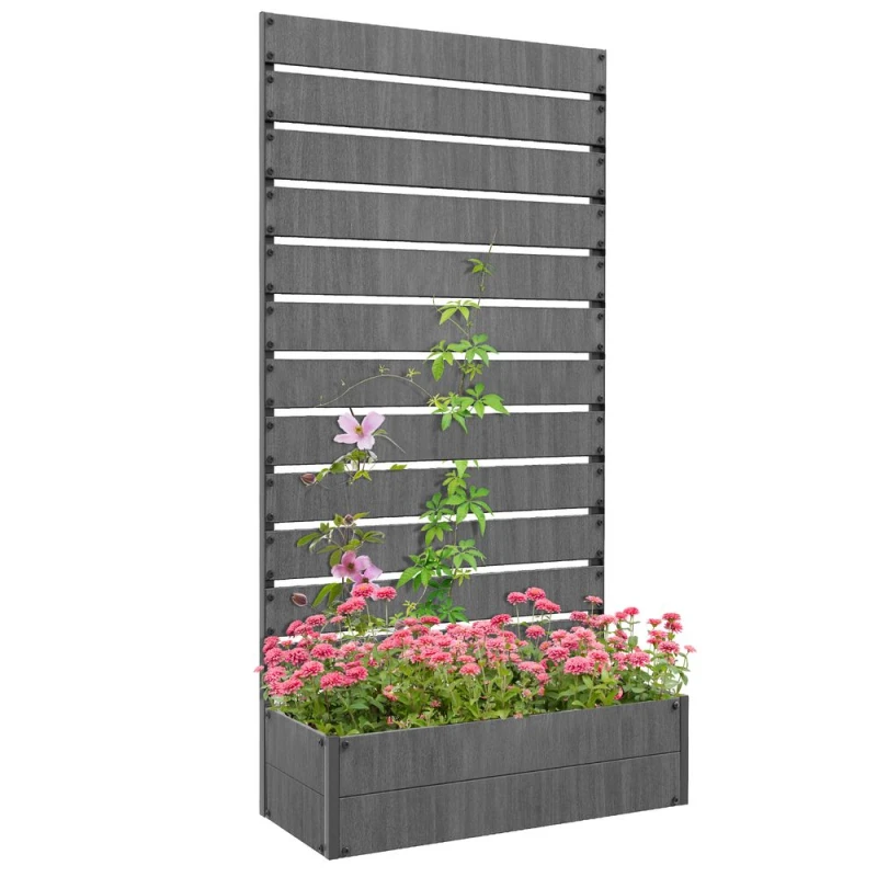 Image of Outsunny Raised Garden Bed with Trellis Standing Patio Planter Box Dark Grey 84H-077V00CG