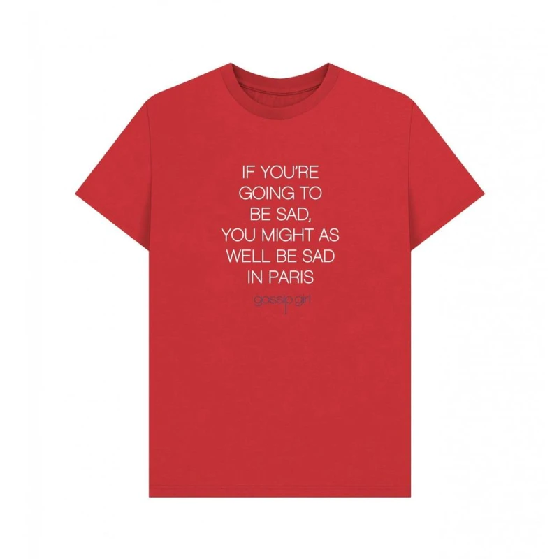Image of Gossip Girl Mens Sad In Paris Graphic T-Shirt in Red Size: Small Red Male S