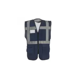 image of Yoko Hi-Vis Premium Executive/Manager Waistcoat / Jacket (Pack of 2) (L) (Navy Blue) - Navy Blue