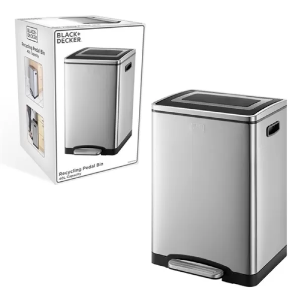 Image of Black + Decker 40L Soft Close Recycling Pedal Bin