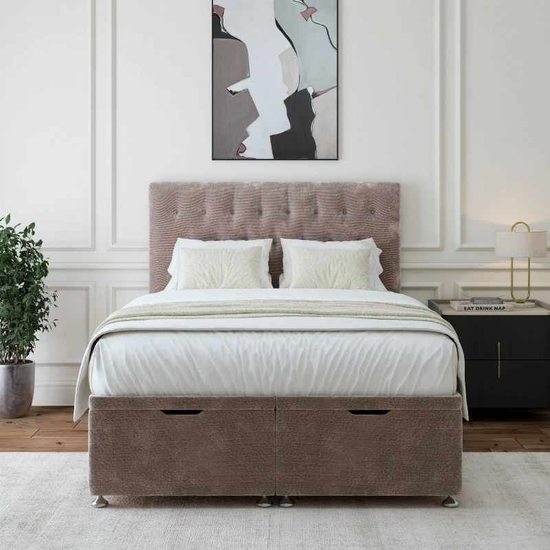 Image of Bedmaster Bedmaster Chenille Ottoman Divan Base And Button Headboard in Silver Size: Small Double Silver Small Double Unisex 7867868512112