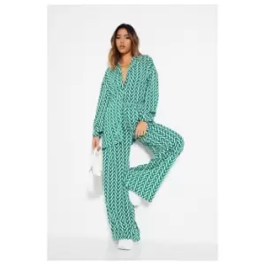 Image of I Saw It First Chevron Print Wide Leg Trouser Co Ord - Green