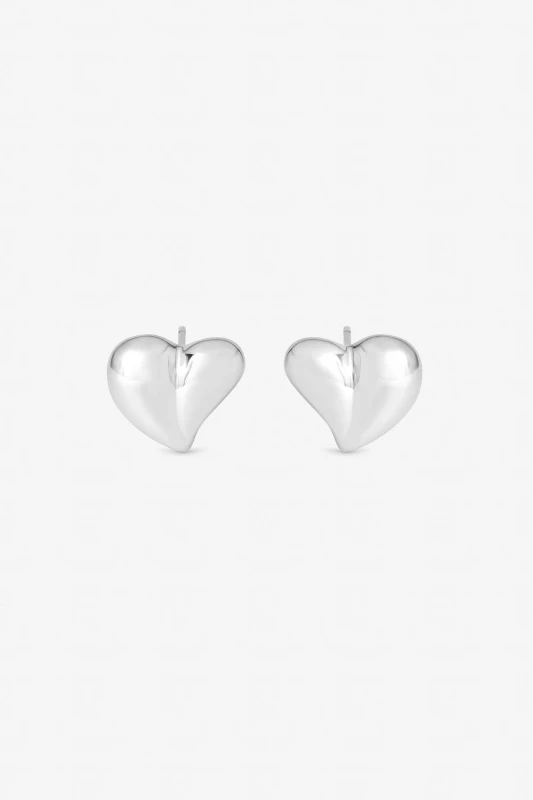 Image of Inicio Womens Sterling Silver Plated Puff Fluid Heart Studs - Gift Pouch Silver Female One Size