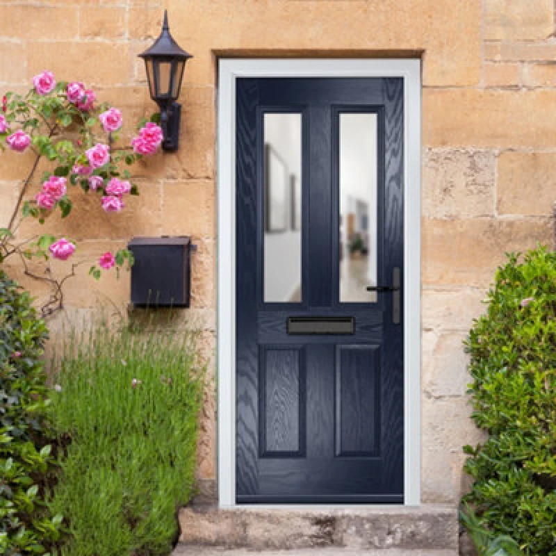 Image of Lacerta Composite Door Carnoustie Blue 920mm X 2090mm Open In Left Hand Clear Glass 10 Year Guarantee - Free Delivery & Smart Lock
