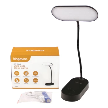 image of Kingavon 8W Rechargeable USB LED Flexible Bedside Table Reading Desk Lamp - Black