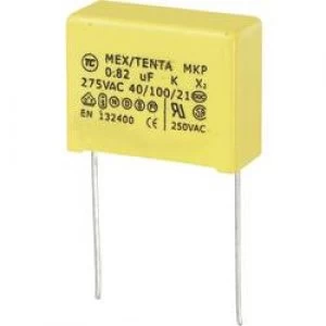 image of MKP X2 suppression capacitor Radial lead 0.82 uF 275 V AC 10 22.5mm L x W x H 26 x 11 x 20 mm MKP X2