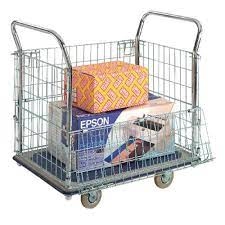Image of Mesh Sided Platform Trolley Fitted with 4 x 130mm rubber castors