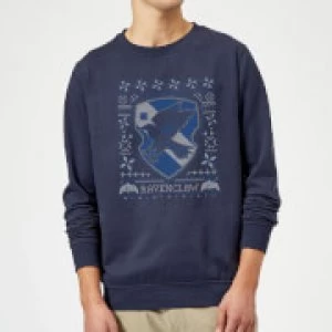 Image of Harry Potter Ravenclaw Crest Christmas Sweatshirt - Navy - 3XL