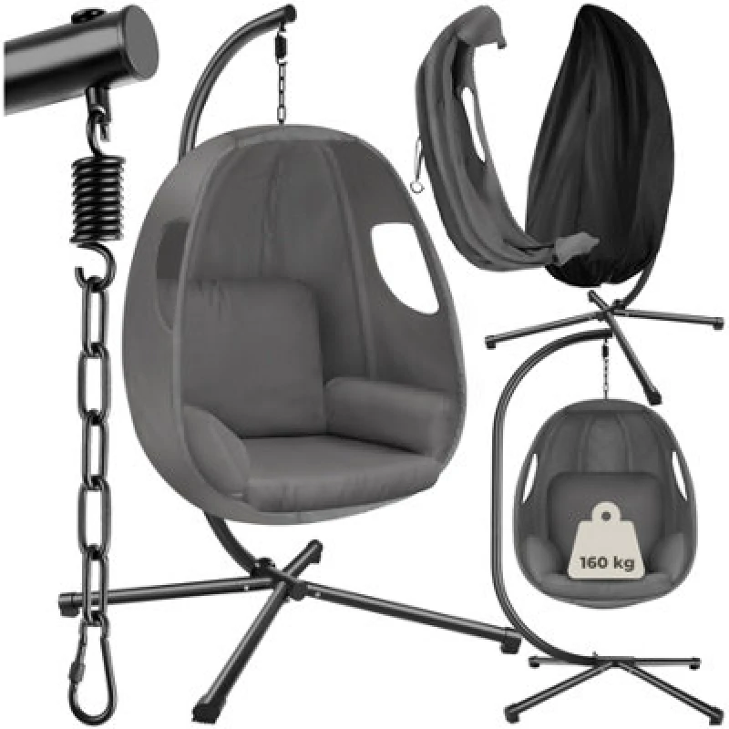 Image of Tectake Hanging Egg Chair Anika - With Frame And Extra Thick Seat Cushion - Anthracite