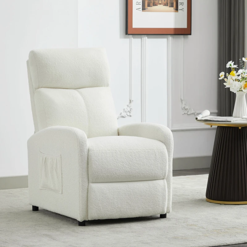 Image of MCC Direct CozyWell Beige Teddy Fur Fabric Reclining Arm Chair Cream