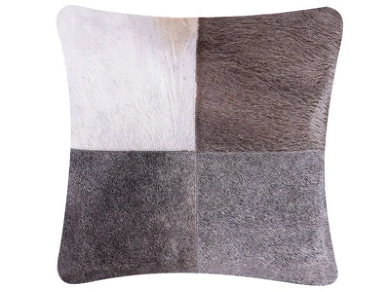 Image of Beliani Throw Cushion Nellad Leather 45 X 45cm Grey Patchwork