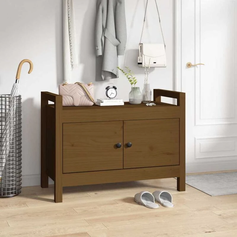 Image of Vidaxl Hall Bench Honey Brown 80X40X60 Cm Solid Wood Pine, Brown 821782
