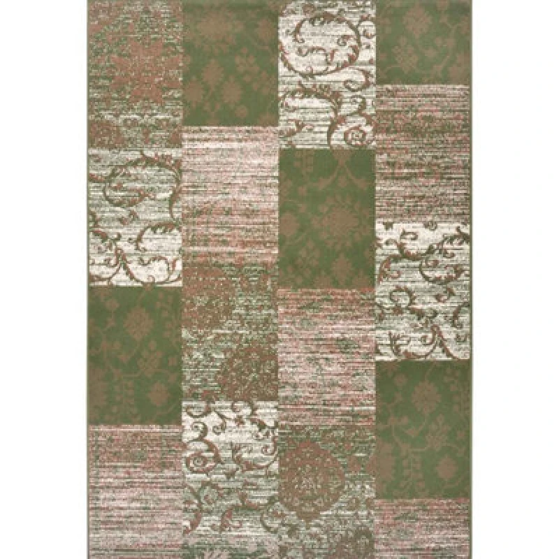 Image of The Rugs Designer Velours Bloques Patchwork Rug And Runner Modern Area Rug In Green