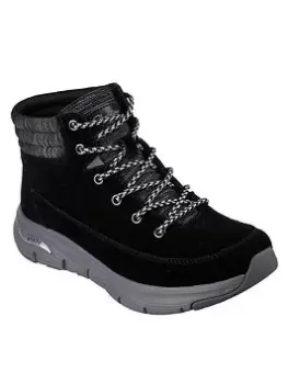 Image of Skechers Arch Fit Smooth Padded Lace Up Hiker Boot, Black, Size 4, Women