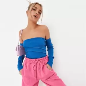 image of Missguided Off Shldr Exposed Seam Bodysuit - Blue