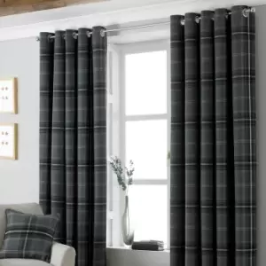 Aviemore Tartan Faux Wool Eyelet Curtains Grey / 117 x 137cm