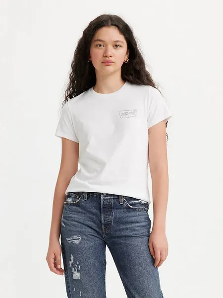 image of Levis Shimmer Outline Perfect Tee White Female S 203710UK