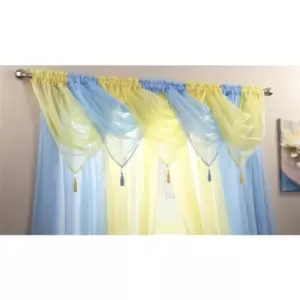 image of Alan Symonds - Plain Voile Curtain Swag Panel Sunshine Yellow Tasseled - Yellow