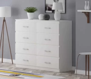 Image of Tromso T-bar Handle 8 Drawer Matt Black Chest Of Drawers, white