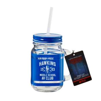 image of Funko Homeware Stranger Things Hawkins High School Mason Jar - Blue