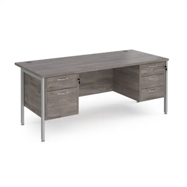 image of Maestro 25 straight desk 1800mm x 800mm with 2 and 3 drawer pedestals - silver H-frame leg, grey oak top