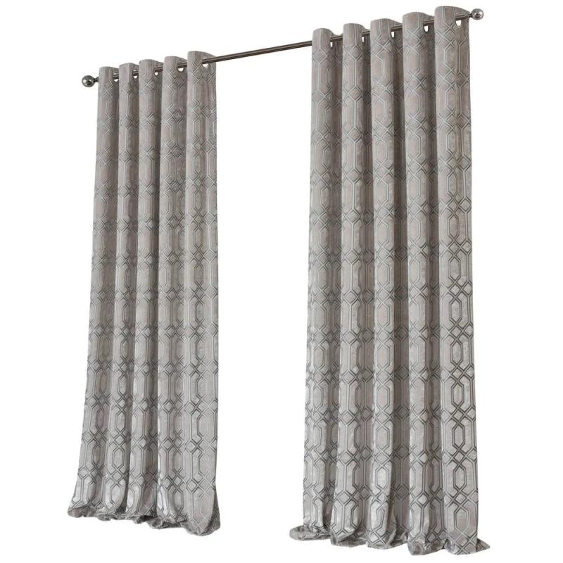 Image of New Edge Blinds Luxe Geo Velvet Eyelet Curtains in Gold Size: 228cm width x 228cm drop Gold Unisex 228cm width x 228cm drop