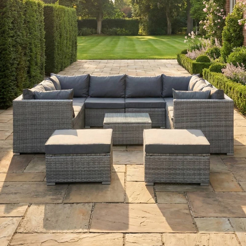 Image of Artemis Home Oliena 10 Seat Modular Rattan Small U-Shape Garden Furniture in Grey Grey Unisex