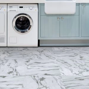 Image of Opaline White Self Adhesive Floor Tiles White and Grey