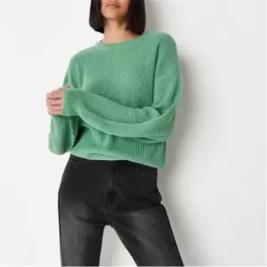 image of Missguided Slouchy Crew Neck Jumper - Green