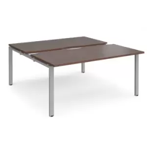 Image of Bench Desk 2 Person Rectangular Desks 1600mm With Sliding Tops Walnut Tops With Silver Frames 1600mm Depth Adapt