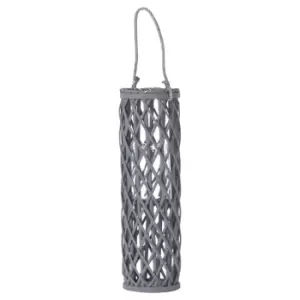Image of Medium Grey Wicker Lantern With Glass Hurricane