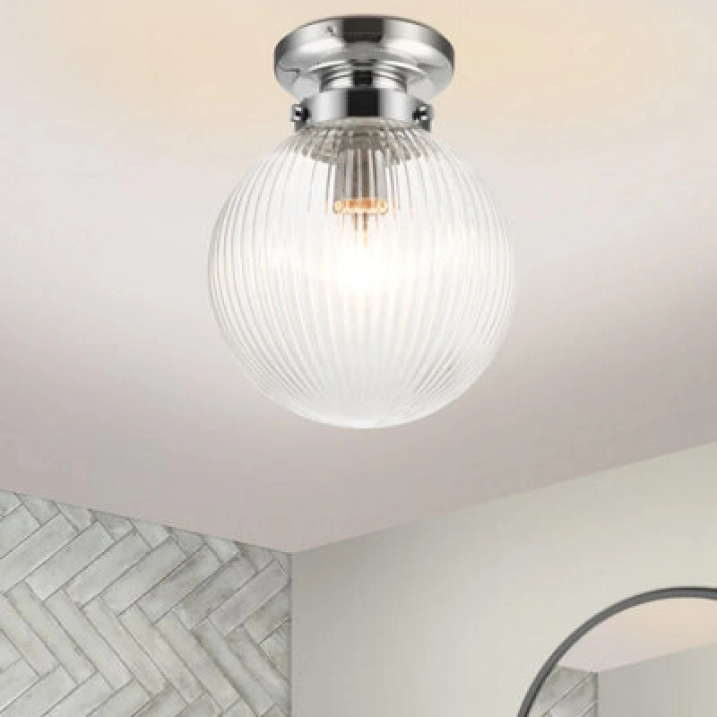 Image of Cosylyte Finley Bathroom Classic Ribbed Glass Ceiling Light - Chrome Base