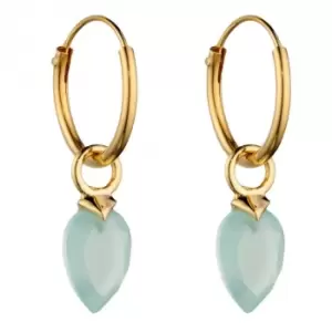 image of March Yellow Gold Plated Birthstone Chalcedony Stone Hoop Charm Earring Y2663