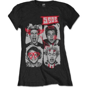 Image of 5 Seconds of Summer - Doodle Faces Womens Large T-Shirt - Black