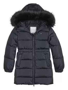 Image of Tommy Hilfiger Girls Long Waisted Down Coat - Navy, Size 8 Years, Women