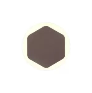 Image of Magnetic Base Wall Lamp, 12W LED 3000K 498lm, 15cm Vertical Hexagonal 19cm Round Centre, Coffee, Acrylic Frosted Diffuser