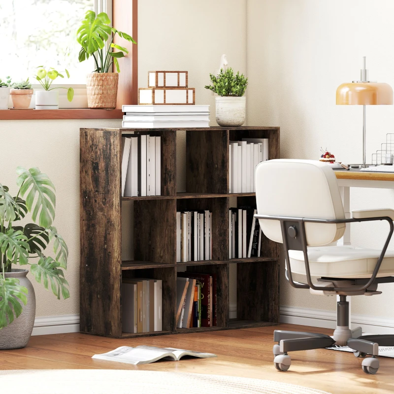 Image of HOMCOM 9 Cube Storage Unit Cabinet Bookcase Display Shelves, Rustic Brown, Brown 833-390V00RB