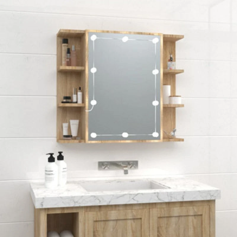 Image of vidaXL Mirror Cabinet with LED Sonoma Oak 70x16.5x60 cm, Brown 808876