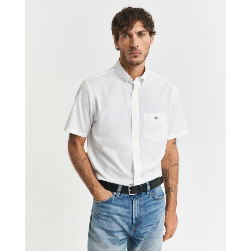 Image of Gant Regular Fit Classic Poplin Short Sleeve Shirt Plain Shirt - Short Sleeve S White 55018501350