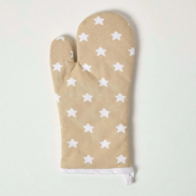 Image of Homescapes Cotton Stars Beige White Oven Glove Beige unisex