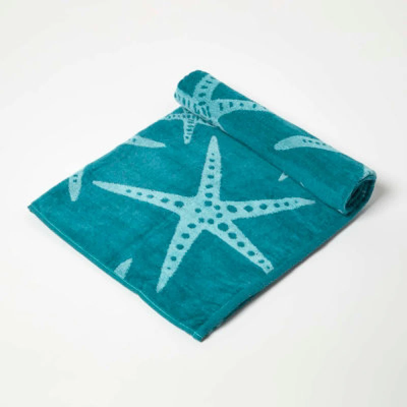 Image of Homescapes Blue Starfish 100% Recycled Cotton Beach Towel Blue