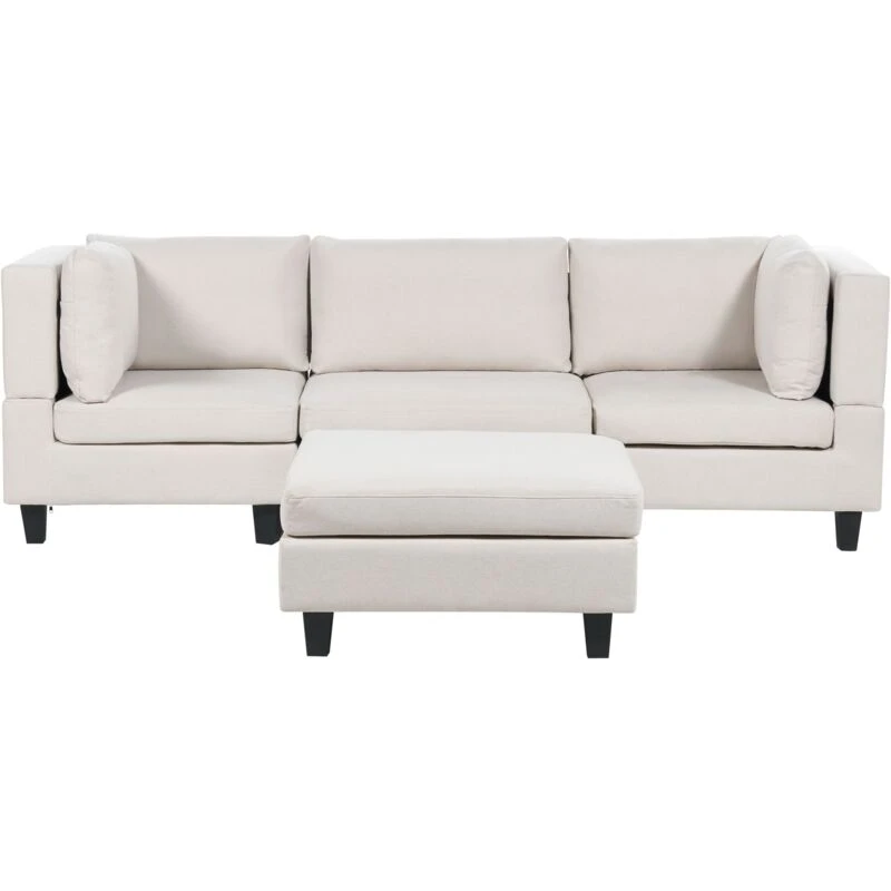 Image of Beliani Modular Sofa 3 Seater Unstad Fabric Light Beige With Ottoman