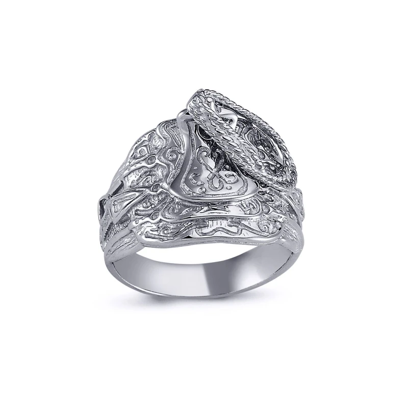 Image of Jewelco London Mens Rhodium Plated Silver Horse Rope Saddle Ring 16mm - ARN089 Silver