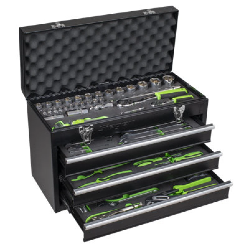 Image of Siegen 3 Drawer Tool Chest + 98 Piece Tool Kit S01266 Colour: Black