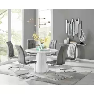 Image of Furniture Box Palma White High Gloss Round Dining Table and 6 Grey Murano Chairs