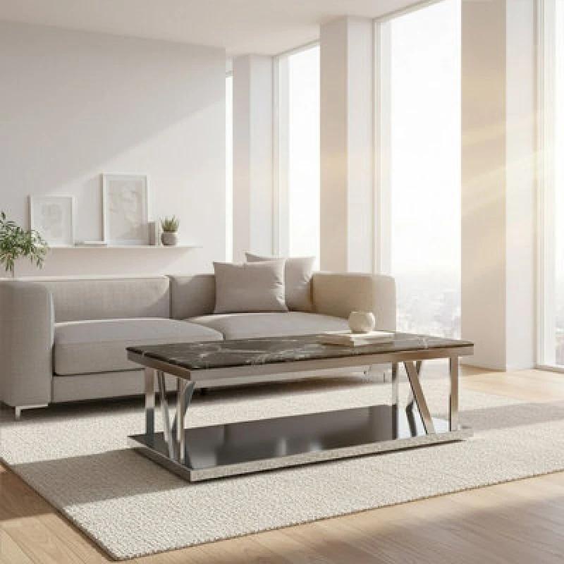 Image of Orsina Durable Marble Top Coffee Table, Contemporary Decorative Coffee Table For Livingroom, Strong Coffee Table