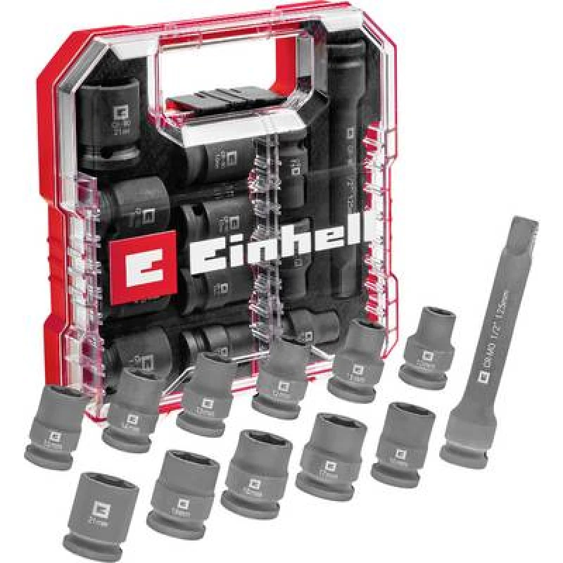 Image of Einhell 12 Piece 1/2" Drive Impact Socket Set in L Case 49109283 Drive: 1/2"