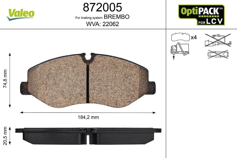 Image of Brake pad set VALEO 872005