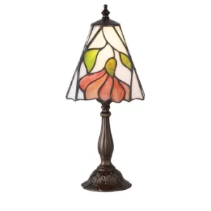 image of Botanica 1 Light Small Table Lamp Dark Bronze, Tiffany Glass, E14